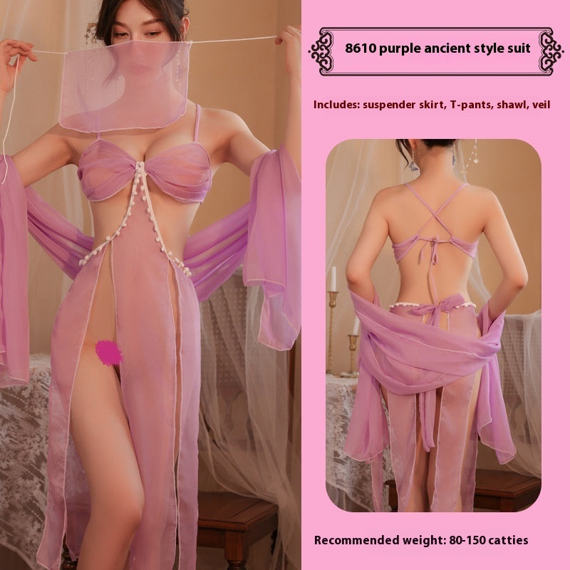 TENUE HAREM SEXY STYLE ANCIEN HANFU TRANSPARENT ENSEMBLE VIOLET