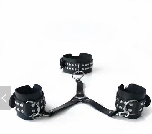 Collier Menottes en Cuir pour Jeux de Soumission – Menottes de Nuque et Poignets
