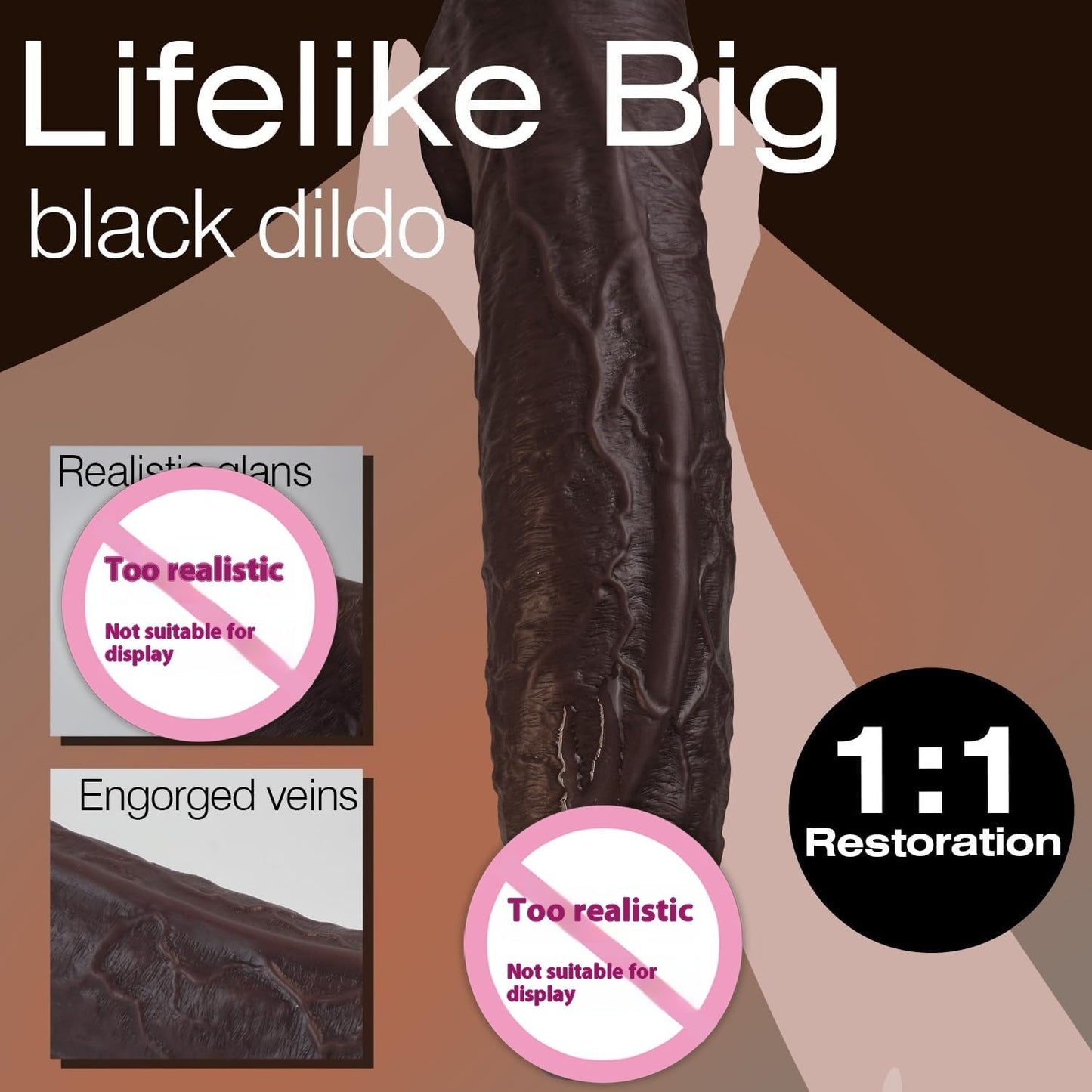 Black Obsession – XXL Taille Réelle (28 cm), Sensation Ultra Réaliste (Real Feel) CJ