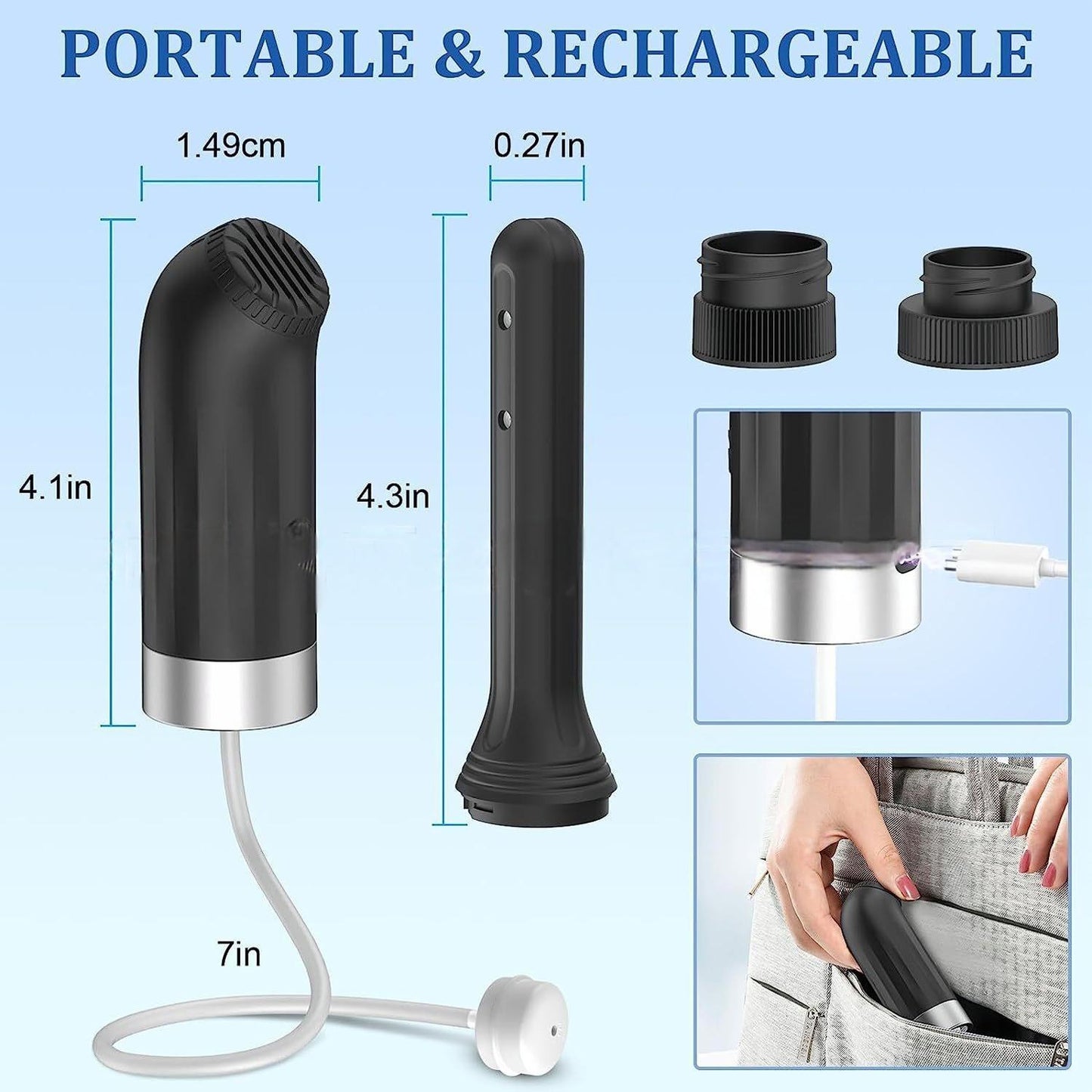 CANULE DE NETTOYAGE INTIME ÉLECTRIQUE & ENTRETIEN DES SEXTOYS DOUBLE EMBOUT PORTABLE AUTOMATIQUE ET ADAPTABLE SUR 95 % DES BOUTEILLES