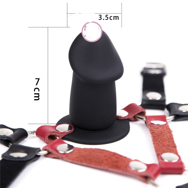 BAILLON BOUCHE AVEC COLLIER RÉGLABLE – BALL GAG BDSM EN CUIR AVEC GODE