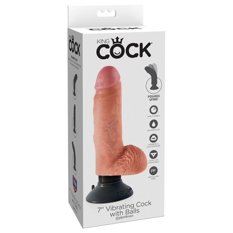 KING COCK - GODE VIBRATEUR AVEC TESTICULES 17.78 CM NATUREL KING COCK