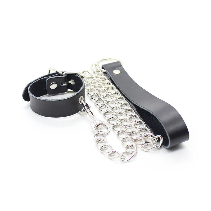 OHMAMA FETISH - COLLIER PÉNIS ET BRACELET EN CUIR AVEC CHAÎNE MÉTALLIQUE OHMAMA FETISH