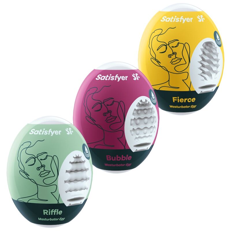 SATISFYER - 3 OEUFS MASTURBATEURS RIFFLE, BUBBLE & FIERCE SATISFYER EGGS