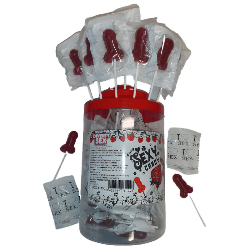 DIABLO PICANTE - 50 SUCETTES PÉNIS AUX FRAISE ET AUX CERISES 50 UNITÉS DIABLO PICANTE