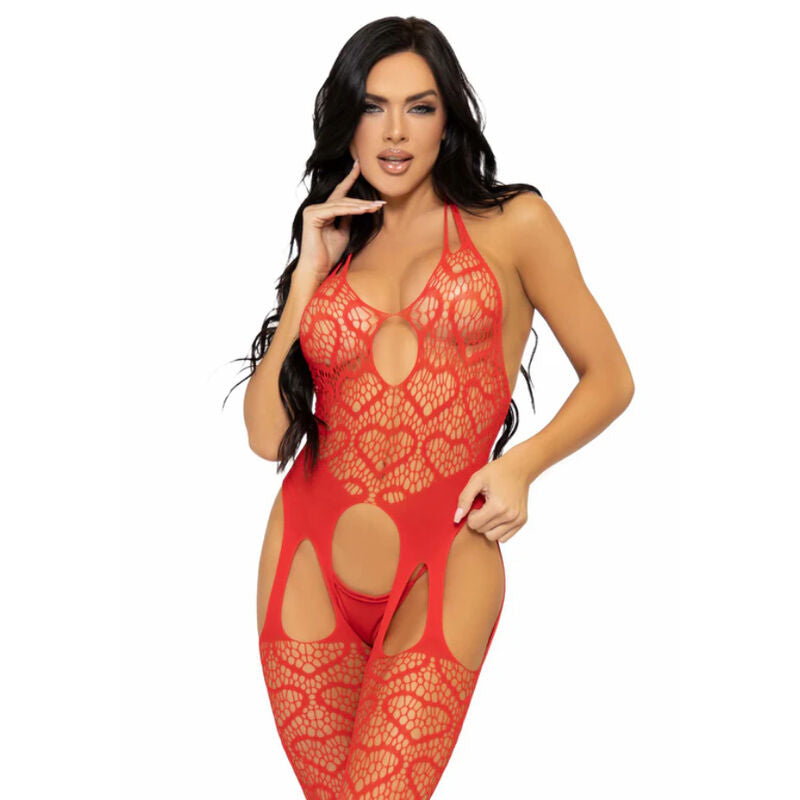 LEG AVENUE - BODYSTOCKING DE RED CON TIRANTES TALLA ÚNICA - NÉGRO LEG AVENUE BODYSTOCKINGS
