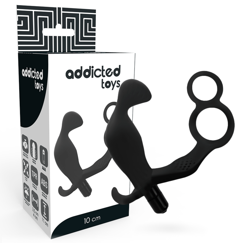 ADDICTED TOYS - PLUG ANAL AVEC DOUBLE ANNEAU PÉNIS ET TESTICULES NOIR ADDICTED TOYS
