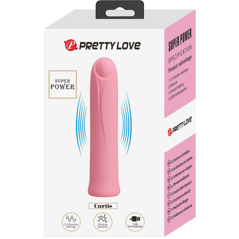 PRETTY LOVE - VIBRATEUR CURTIS MINI SUPER POWER 12 VIBRATIONS EN SILICONE ROSE PRETTY LOVE FLIRTATION