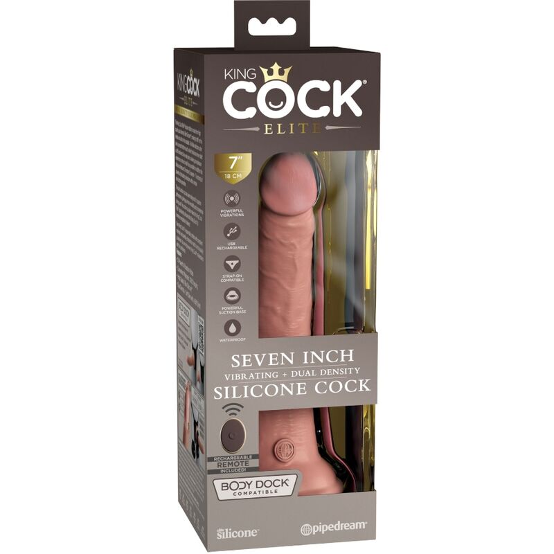 KING COCK - ELITE VIBRATEUR GODE RÉALISTE & TÉLÉCOMMANDE EN SILICONE 17.8 CM KING COCK