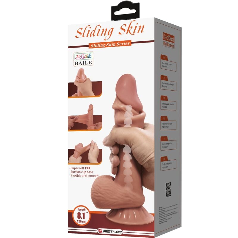PRETTY LOVE - SÉRIE SLIDING SKIN GODE RÉALISTE AVEC VENTOUSE COULISSANTE PEAU BRUN 19,4 CM PRETTY LOVE HIGH GRADE