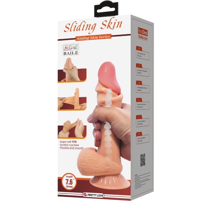 PRETTY LOVE - GODE RÉALISTE SÉRIE SLIDING SKIN AVEC VENTOUSE SLIDING SKIN 19,4 CM PRETTY LOVE HIGH GRADE