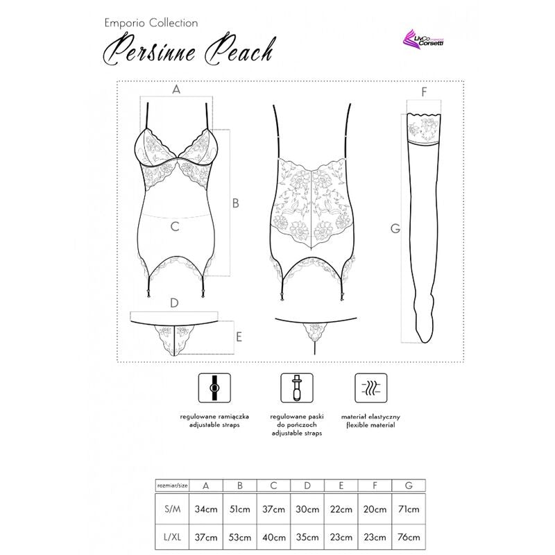 LIVCO CORSETTI FASHION - ENSEMBLE PERSINNE PÊCHE CORSET + CULOTTE + BAS LIVCO CORSETTI SETS