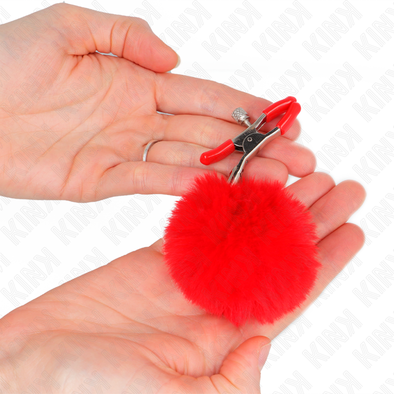 KINK - PINCE A METON BOULE FAUSSE FOURRURE ROUGE 6 CM KINK NIPPLE GRIP