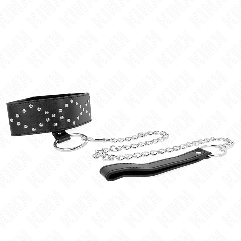 KINK - COLLIER 65 CM AVEC LAISSE AVEC CLOUS ARGENTÉS MODÈLE 3 RÉGLABLE 36-43 CM X 5 CM KINK COLLAR & GAG