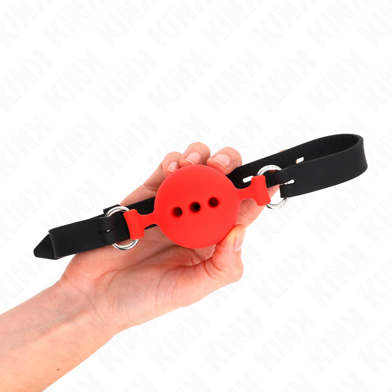 KINK - BÂILLON ENTIÈREMENT SILICONE 55 x 2 CM AVEC BOULE DE 5 CM TAILLE L ROUGE AJUSTABLE 35-51 CM KINK COLLAR & GAG