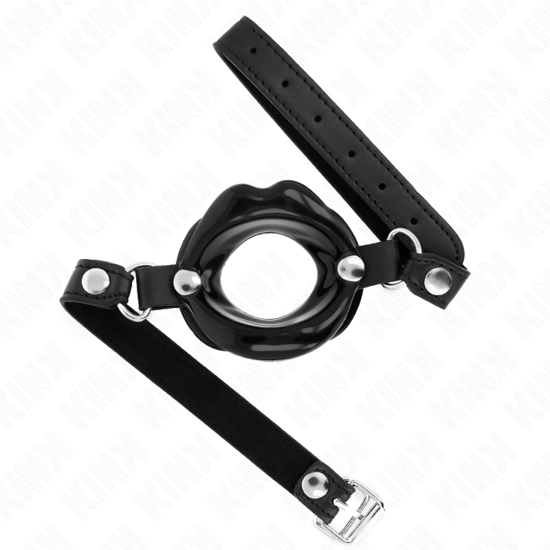 KINK - BÂTON LIP 8 CM AVEC SANGLE EN CUIR NOIR 63 x 2 CM AJUSTABLE 39-58 CM KINK COLLAR & GAG