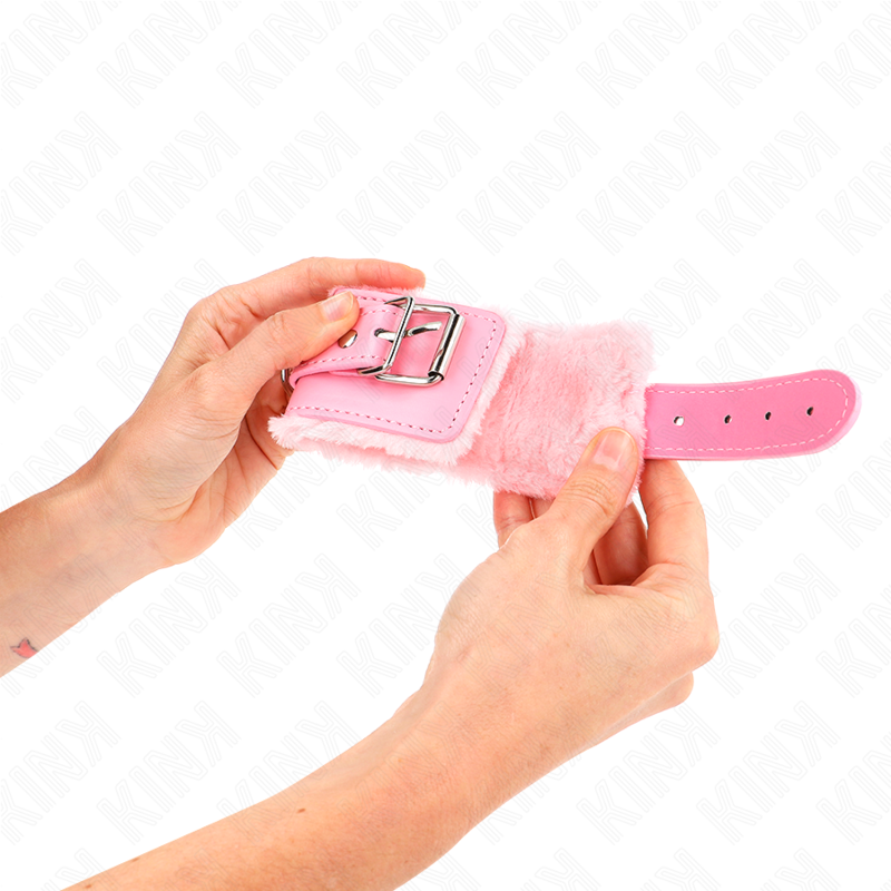 KINK - APPUI-POIGNETS DOUBLÉS DE FOURRURE ROSE AVEC CEINTURE ROSE RÉGLABLE 17-29 CM X 6 CM KINK WRIST RESTRAINT