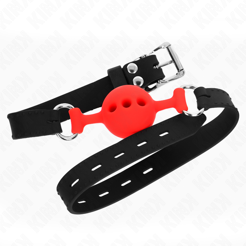 KINK - BÂILLON ENTIÈREMENT SILICONE 55 x 2 CM AVEC BOULE DE 4 CM TAILLE S ROUGE AJUSTABLE 35-51 CM KINK COLLAR & GAG