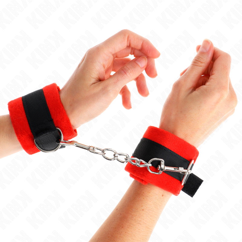 KINK - MANCHETTES DÉBUTANT EN FOURRURE NOIR-ROUGE 30 X 7 CM KINK WRIST RESTRAINT