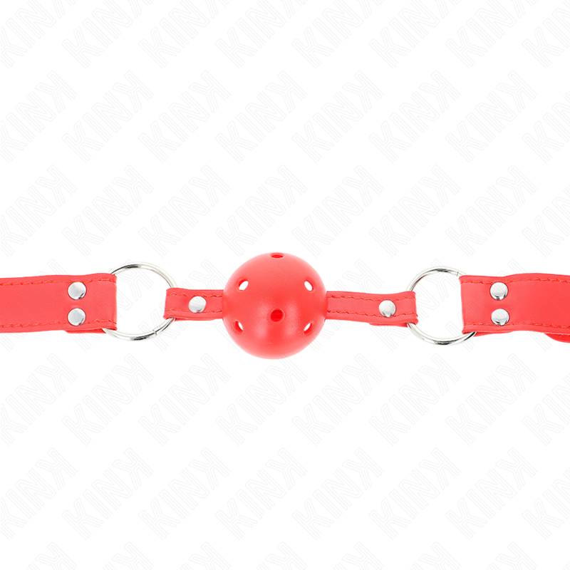 KINK - BÂILLON À BOULE DUR CREUX ROUGE COMPLET 62 x 2 CM KINK COLLAR & GAG