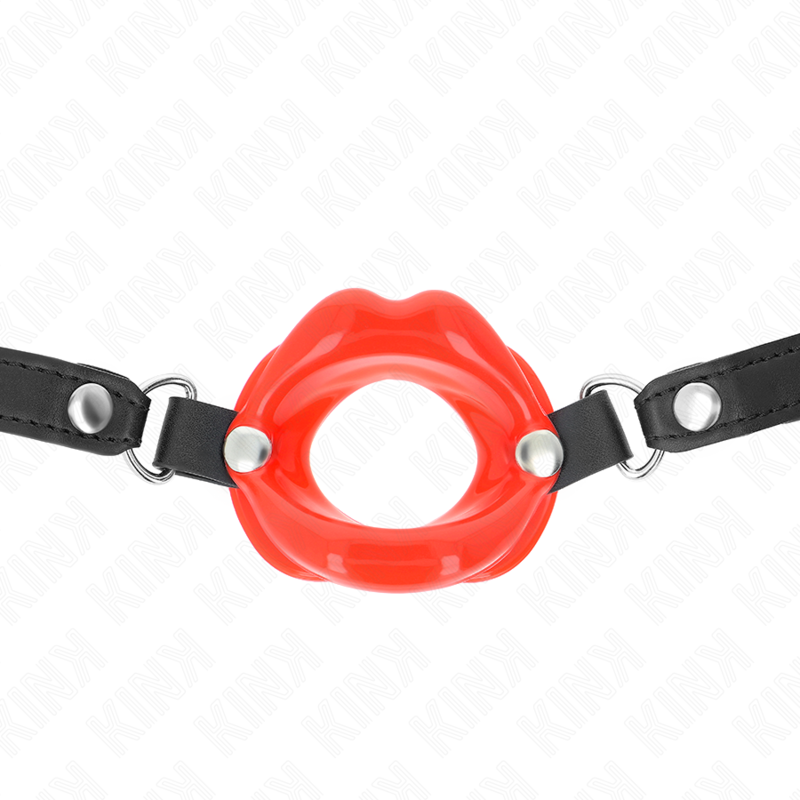 KINK - BÂTON LIP 8 CM AVEC SANGLE EN CUIR ROUGE 63 x 2 CM AJUSTABLE 39-58 CM KINK COLLAR & GAG