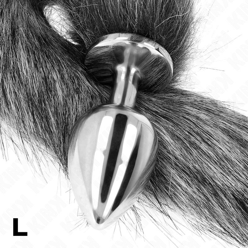 KINK - PLUG ANAL TAILLE L 10 X 4 CM AVEC QUEUE SYNTHÉTIQUE 40 CM GRIS KINK PLEASURE PLUGS