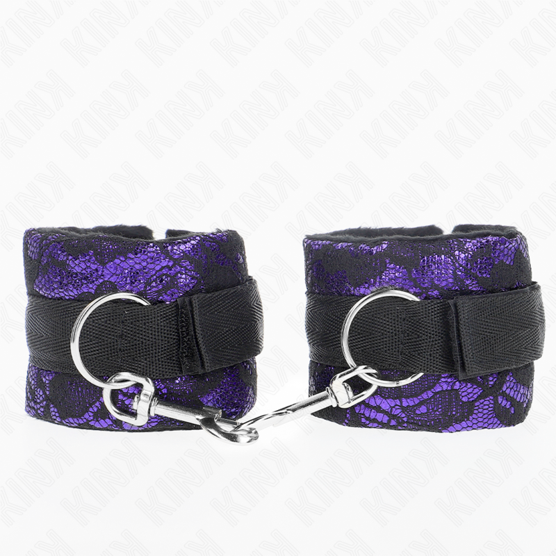 KINK - ATTENTES-POIGNETS COURTES EN DENTELLE DE VELOURS ET RELIURE EN NYLON VIOLET / NOIR 23 X 6,5 CM KINK WRIST RESTRAINT
