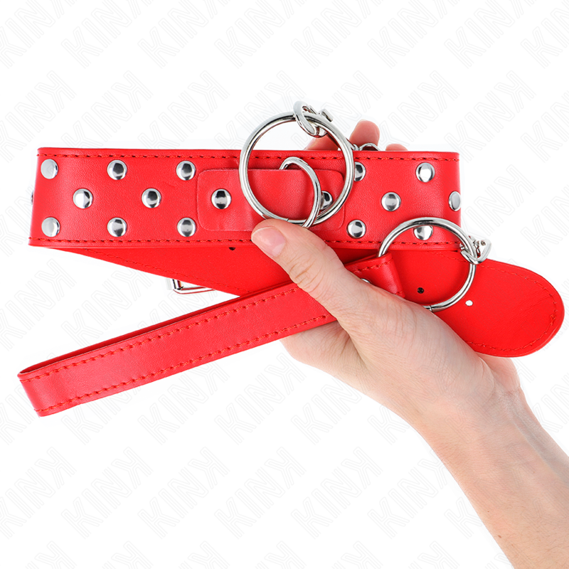 KINK - COLLIER RIVET ANNEAU AVEC CEINTURE 65 CM ROUGE AJUSTABLE 36-50 CM X 3,8 CM KINK COLLAR & GAG