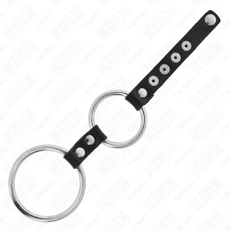 KINK - DOUBLE ANNEAU PÉNIS EN MÉTAL DE 3,8 CM À 5 CM CONNECTÉ AU CUIR KINK RING POWER