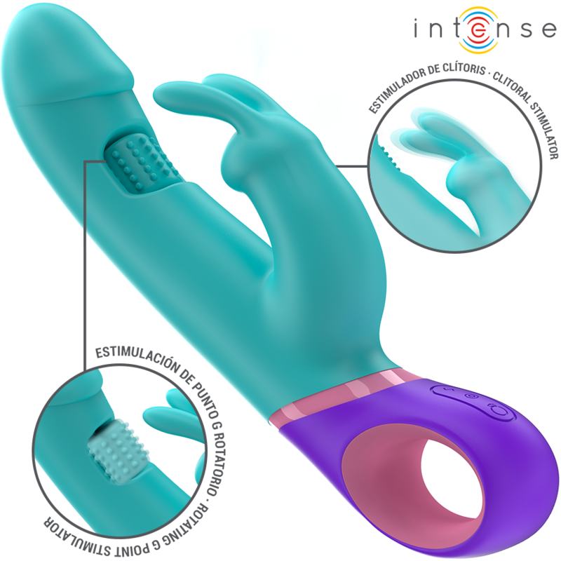 INTENSE - MONICA VIBRATEUR RABBIT AVEC STIMULATEUR DE POINT G ROTATIF BLEU INTENSE FUN