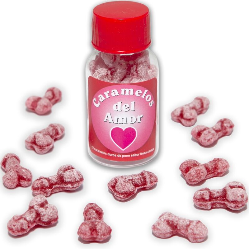 DIABLO PICANTE - 12 BONBONS DAMOUR EN FORME DE PÉNIS FRAISE/CERISE DIABLO PICANTE