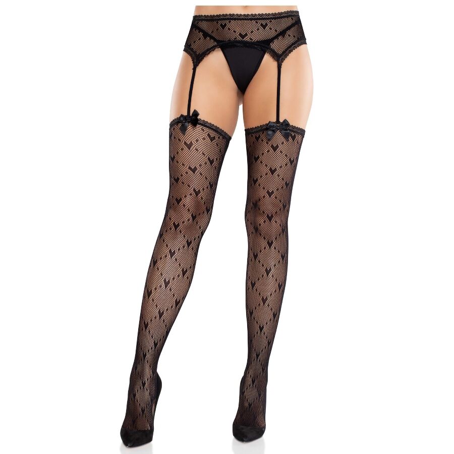 LEG AVENUE - BAS COEUR AVEC JARRETELLES NOIR LEG AVENUE HOSIERY
