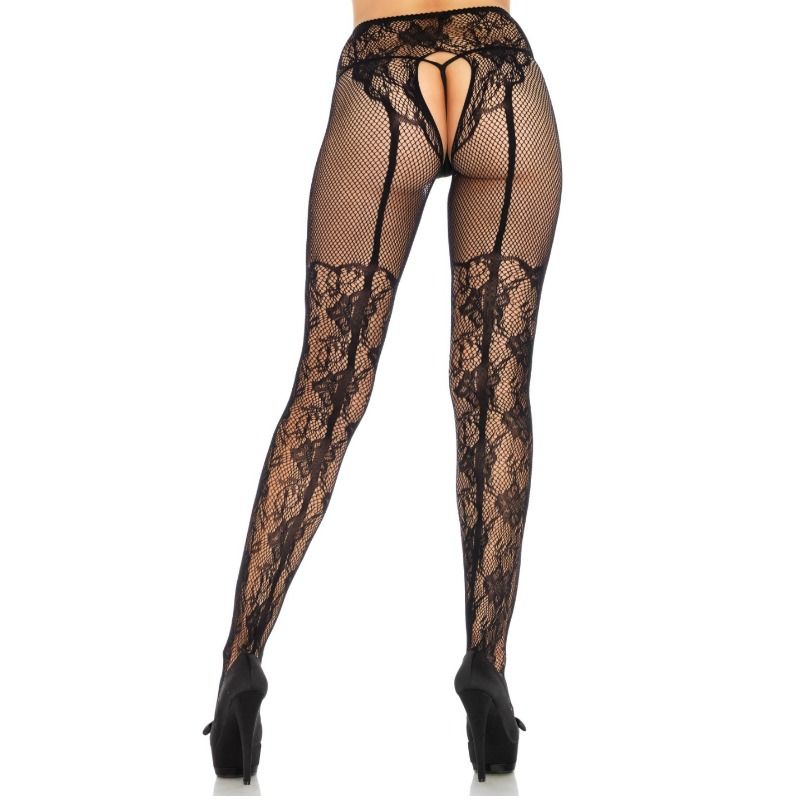 LEG AVENUE - BAS FLEURS DESIGN DOS CROTHLESS TAILLE UNIQUE LEG AVENUE HOSIERY