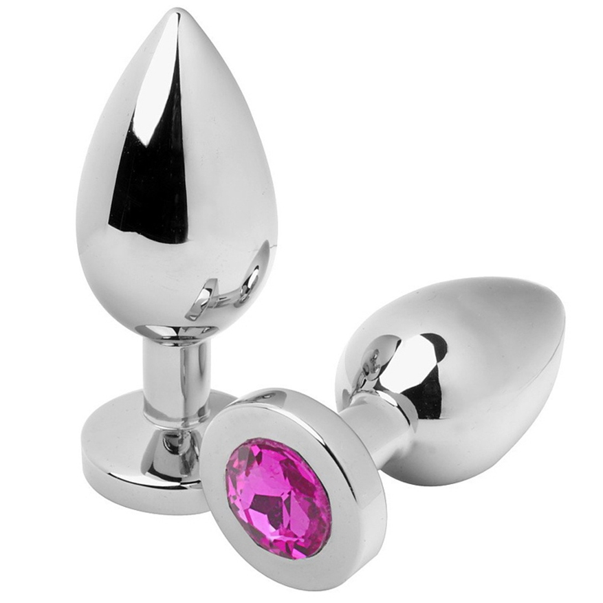 METAL HARD - PLUG ANAL DIAMANT ROSE MOYEN 7,62CM METAL HARD
