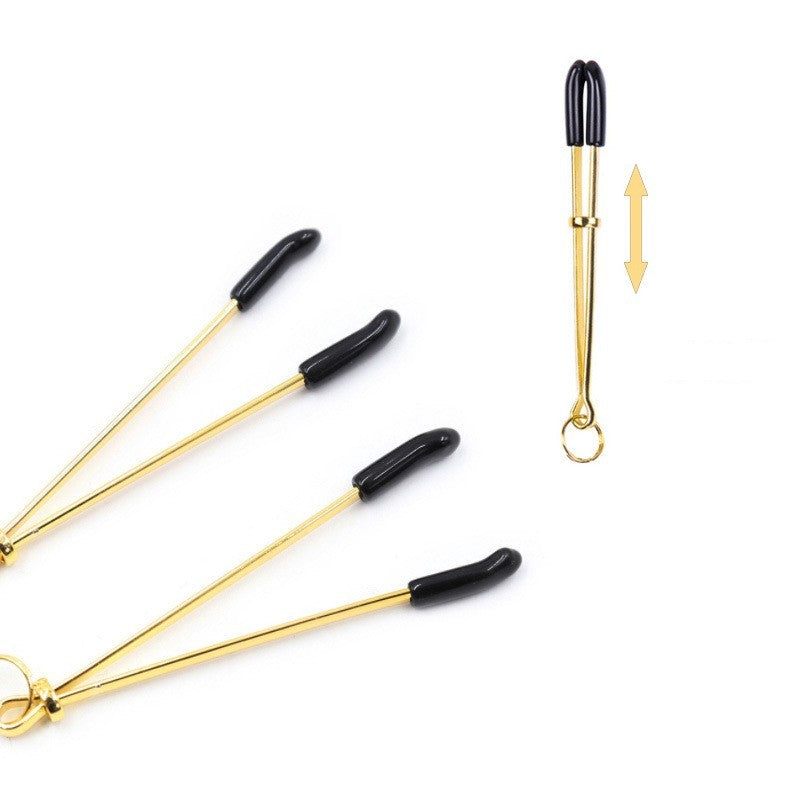 PINCE À TÉTON MÉTALLIQUE OR CHAMPAGNE  1 PAIRE AVEC CLOCHETTES SENSORIELLES