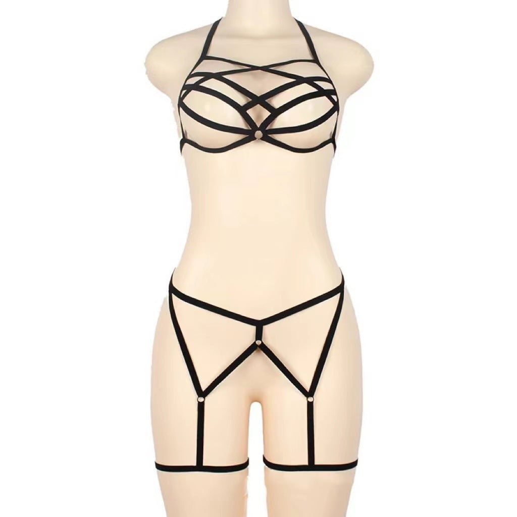 ENSEMBLE LINGERIE SEXY  DENTELLE NOIRE A LACETS
