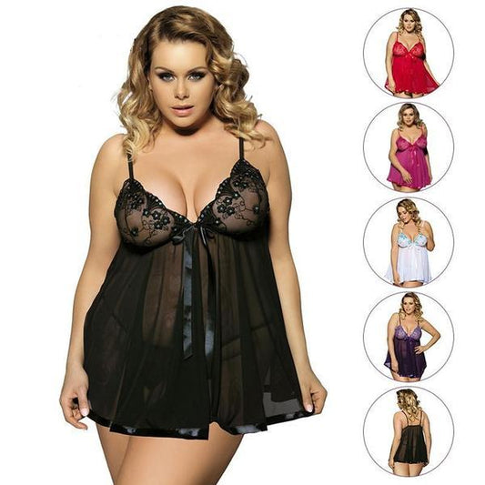 LINGERIE TRANSPARENTE SEXY EN DENTELLE  NUISETTE GRANDE TAILLE JUSQU’À 6XL POUR FEMME