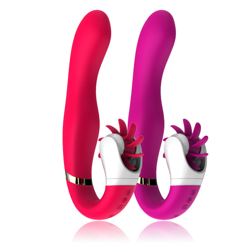 Curved Vibrator with Rotating Licker – Dual Clit &amp; Point Stimulation