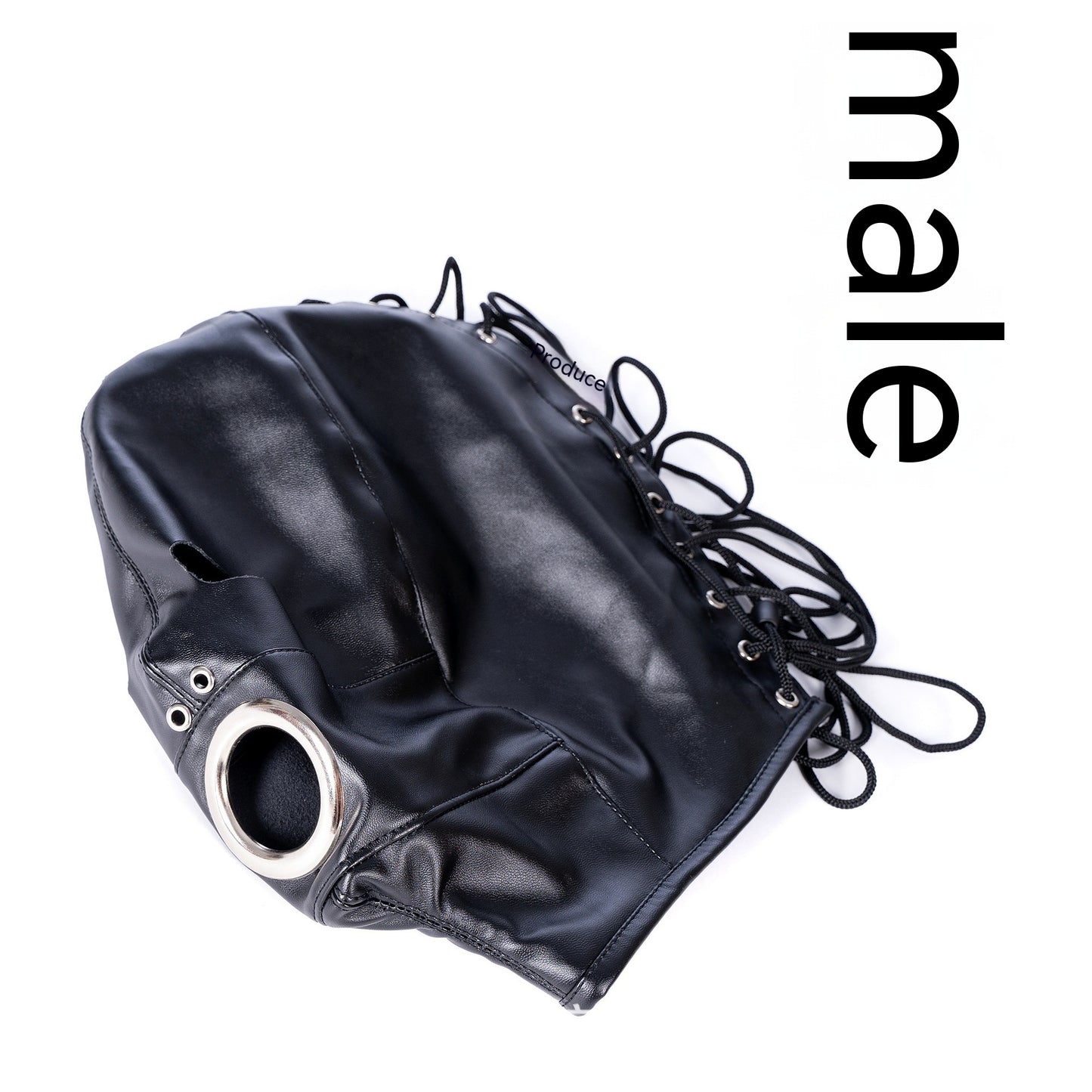 Cagoule en Cuir Noir BDSM – Œillères & Bâillon Boule Amovibles – Laçage Ajustable