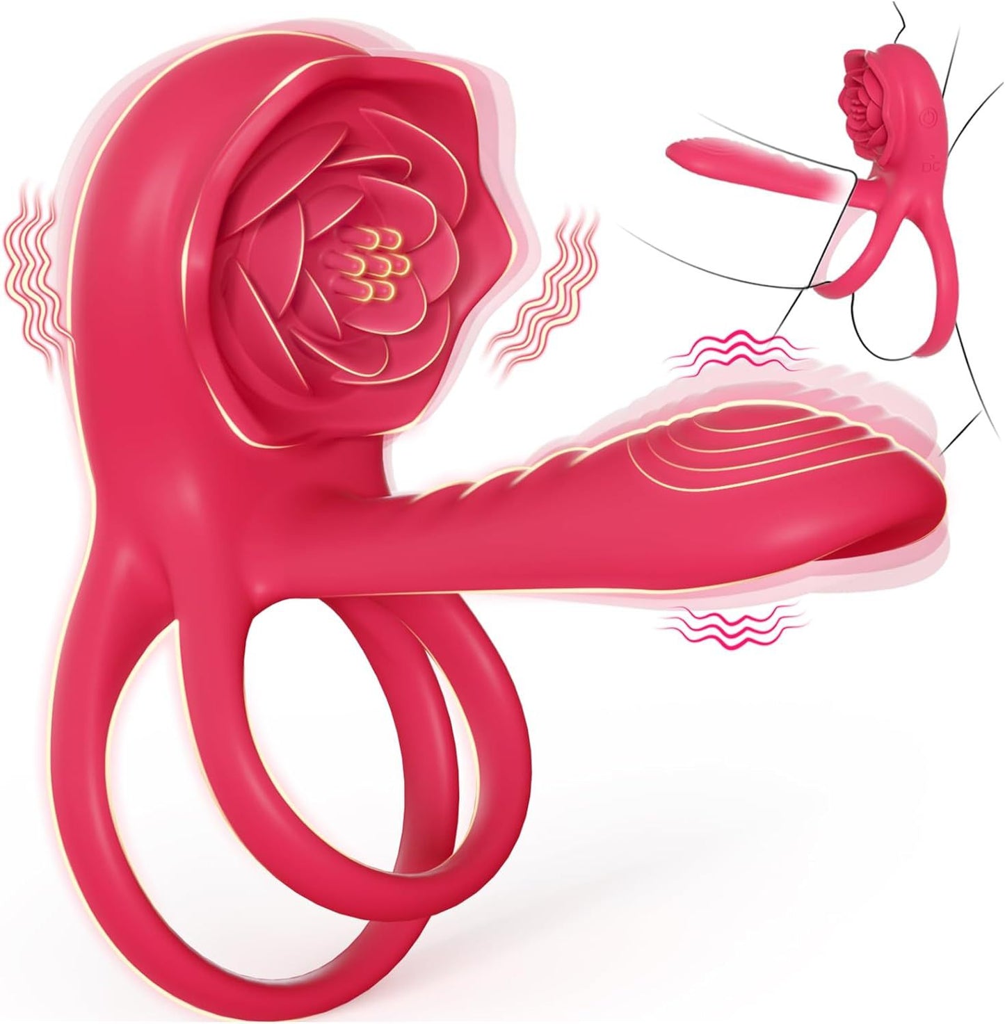Vibromasseur Anneau Vibrant Rose Duo – Double Moteur, Quadruple Stimulation Pour Plaisir Ultime (Point G, clitoris, pénis et testicules)