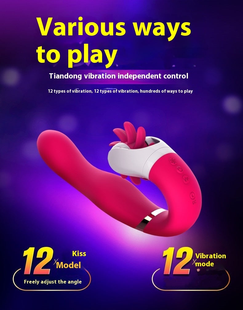 Curved Vibrator with Rotating Licker – Dual Clit &amp; Point Stimulation