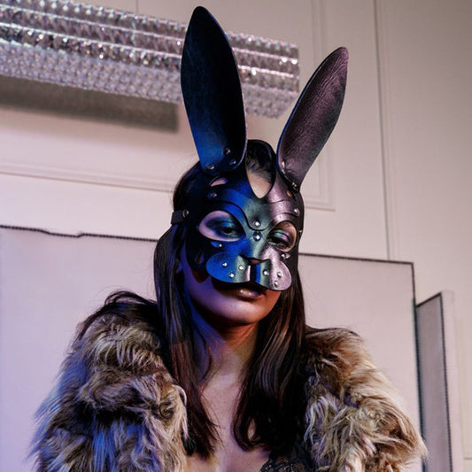 Masque Lapin en Cuir Synthétique – Accessoire Sensuel & Artistique pour Soirées ou Performances