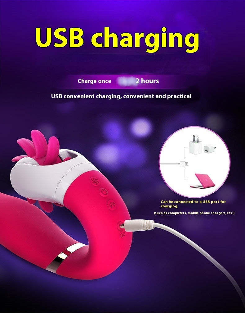 Curved Vibrator with Rotating Licker – Dual Clit &amp; Point Stimulation