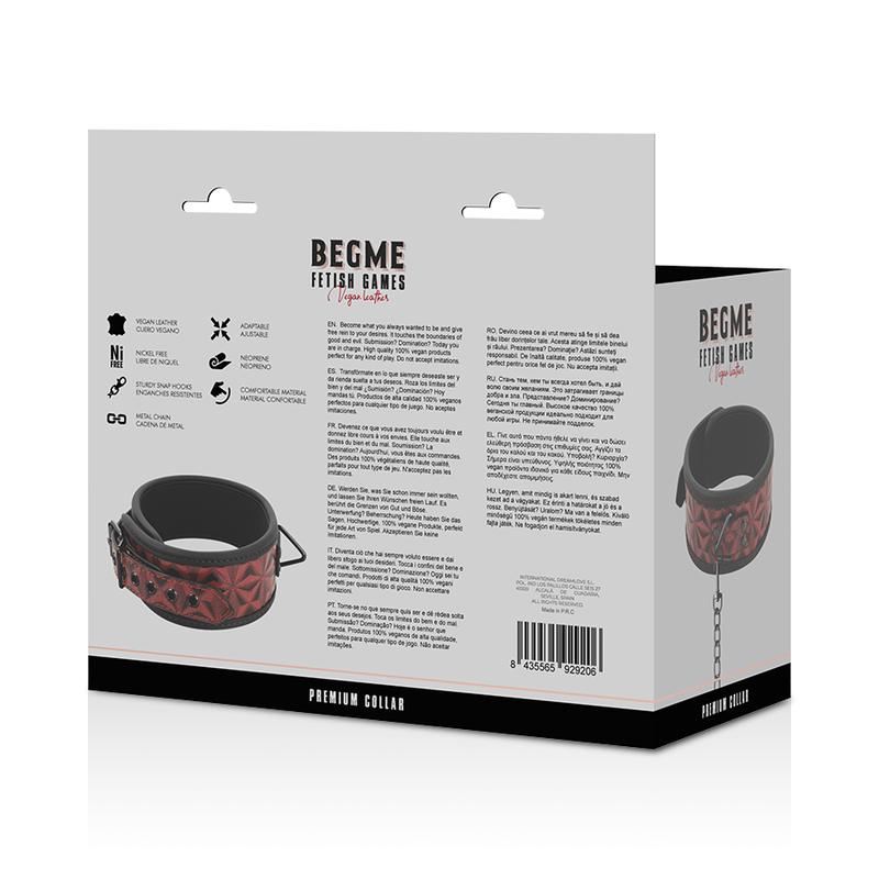 BEGME - COLLIER EN CUIR VÉGAN PREMIUM ÉDITION ROUGE AVEC DOUBLURE EN NÉOPRÈNE BEGME RED EDITION
