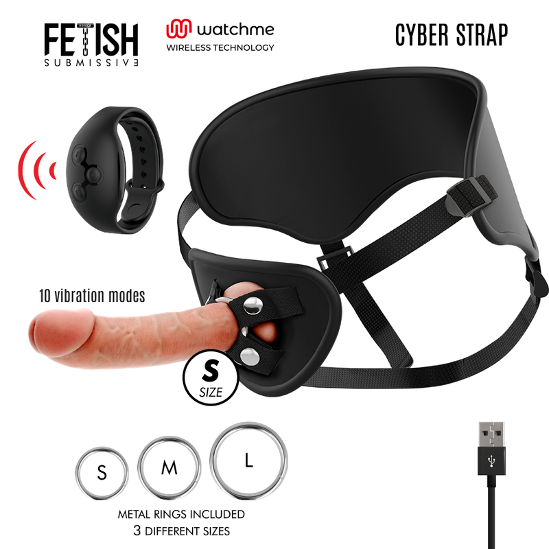 FETISH SUBMISSIVE CYBER STRAP - HARNAIS AVEC TÉLÉCOMMANDE DILDO WATCHME S TECHNOLOGIE FETISH SUBMISSIVE CYBER STRAP