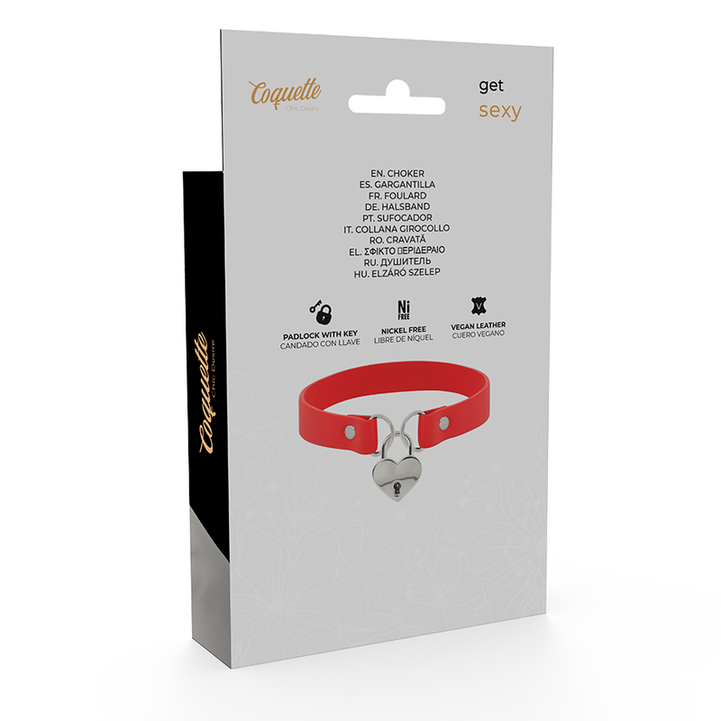 COQUETTE CHIC DESIRE - COLLIER EN CUIR VEGAN ROUGE AVEC ACCESSOIRE COEUR AVEC CL? COQUETTE ACCESSORIES