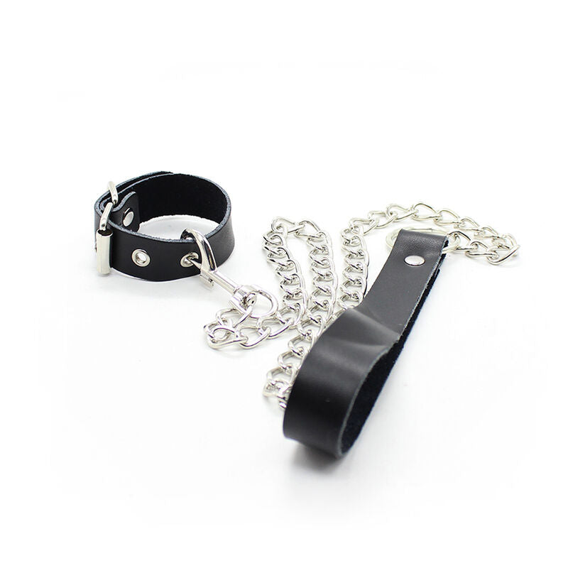 OHMAMA FETISH - COLLIER PÉNIS ET BRACELET EN CUIR AVEC CHAÎNE MÉTALLIQUE OHMAMA FETISH