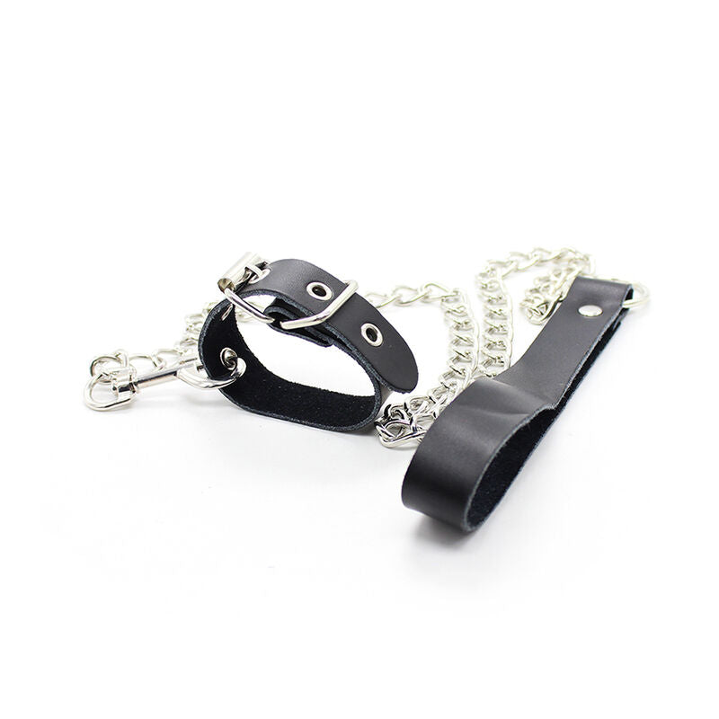 OHMAMA FETISH - COLLIER PÉNIS ET BRACELET EN CUIR AVEC CHAÎNE MÉTALLIQUE OHMAMA FETISH