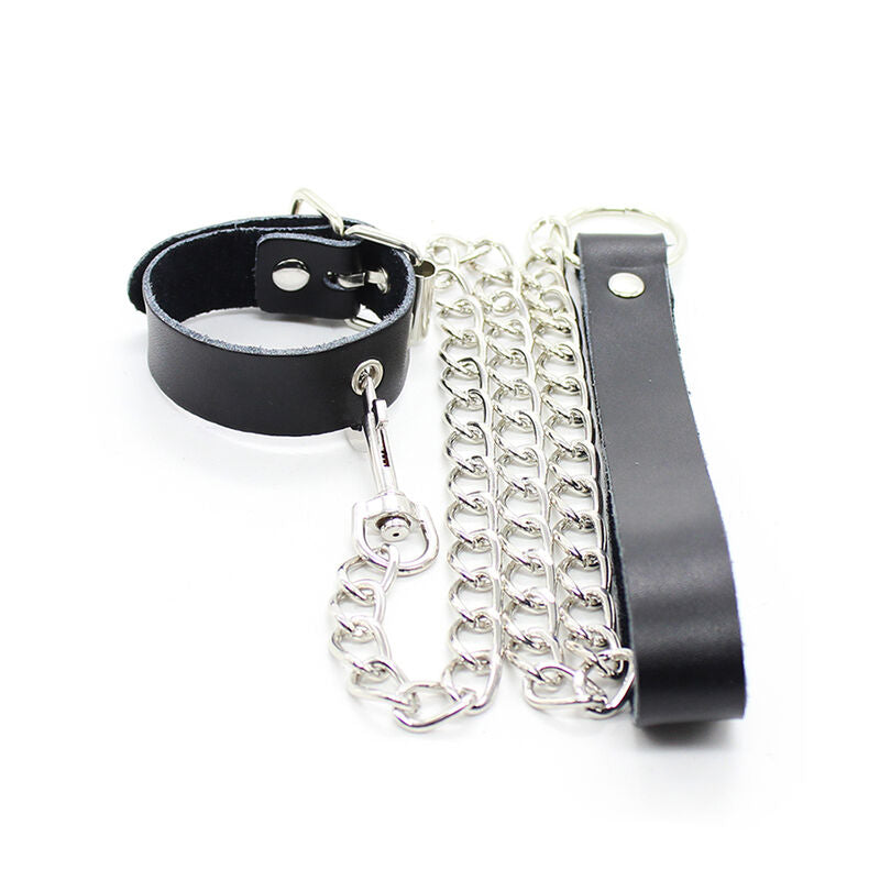 OHMAMA FETISH - COLLIER PÉNIS ET BRACELET EN CUIR AVEC CHAÎNE MÉTALLIQUE OHMAMA FETISH