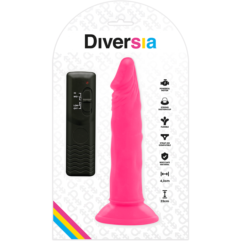 DIVERSIA - DILDO SOUPLE AVEC VIBRATION ROSE 23 CM -O- 4.3 CM DIVERSIA